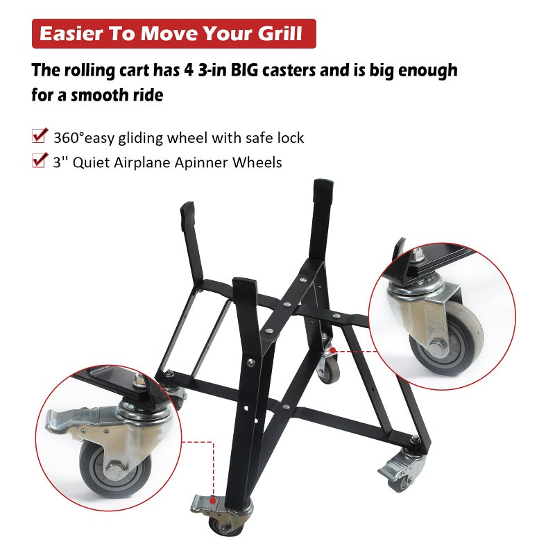 Mydracas Dracarys Rolling Cart for Big Green Egg Accessories Rolling Nest with Heavy Duty Locking Caster Wheels Powder Coated Steel Rolling Outdoor Cart for Large Big Green Egg Kamado Joe Grill Stand - Image 1